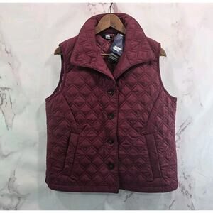 Lands End Vest Womens Medium P Red Puffer Insulated Quilted Synthetic